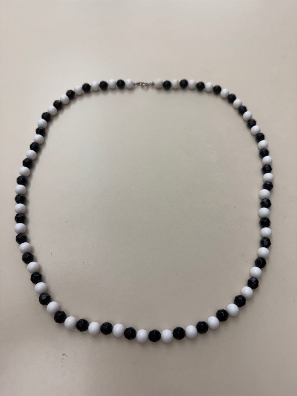Retro Opera Length Black & White Beaded Necklace
